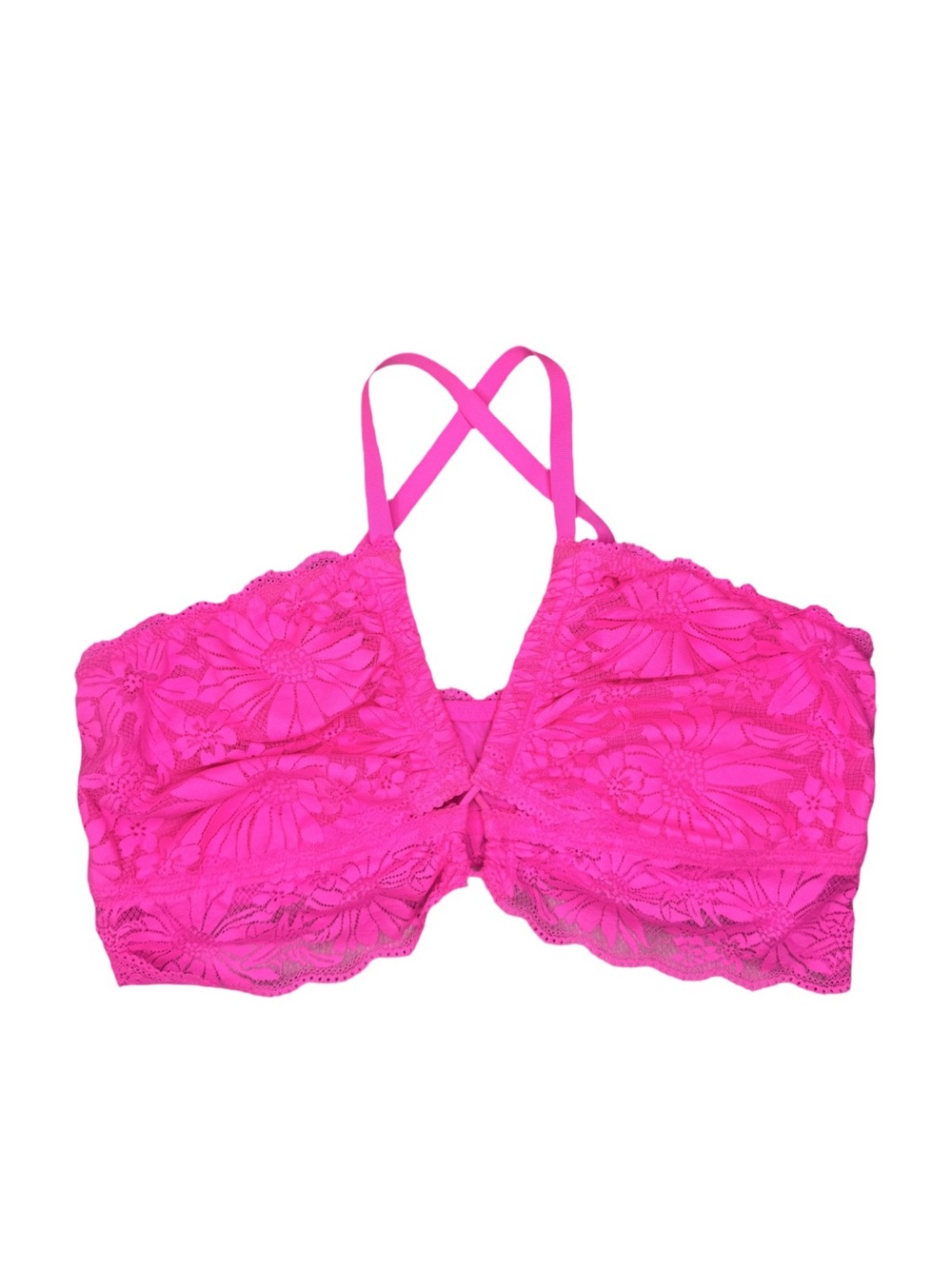 NWT aerie Hot Pink Floral Lace Bralette with Crisscross Back XXL